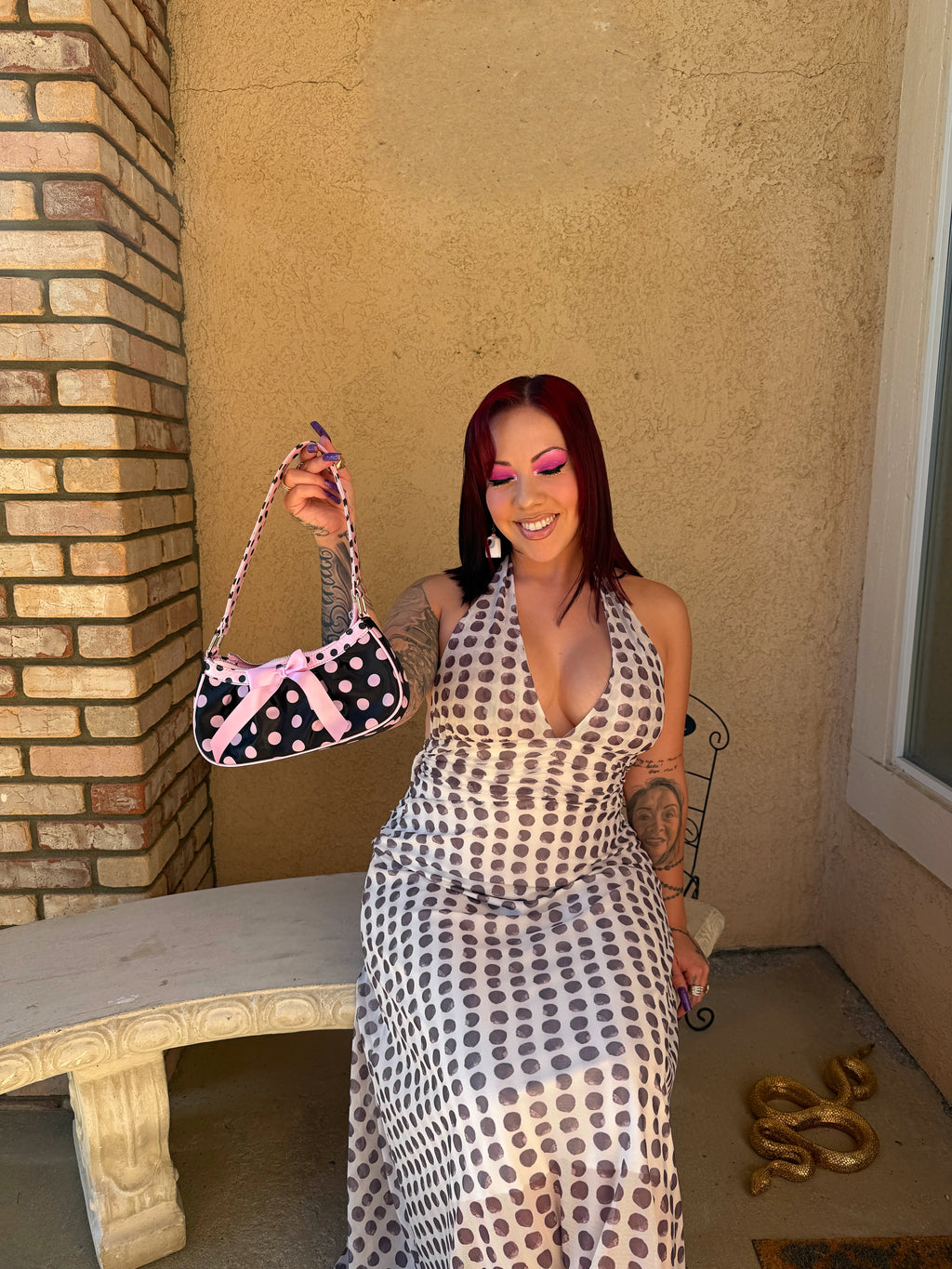 Polka Dotted Baddie Dress and Purse Set