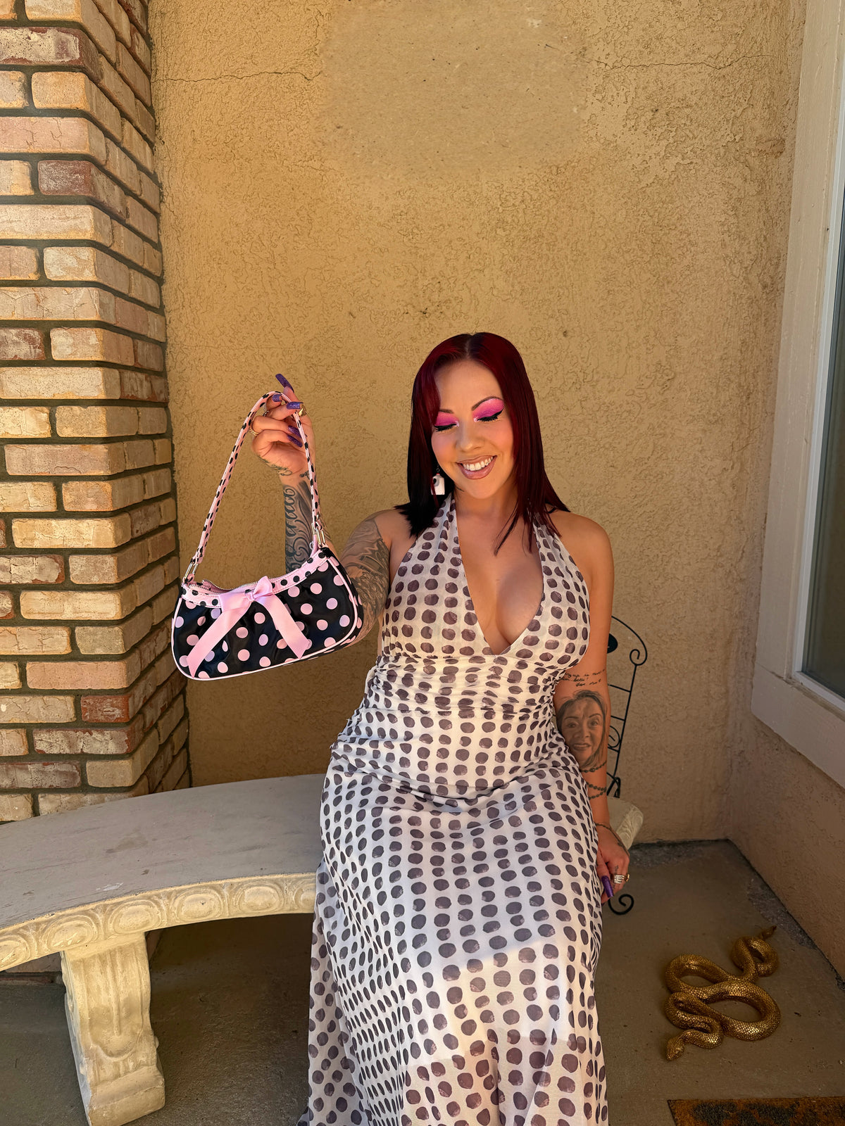 Polka Dotted Baddie Dress and Purse Set