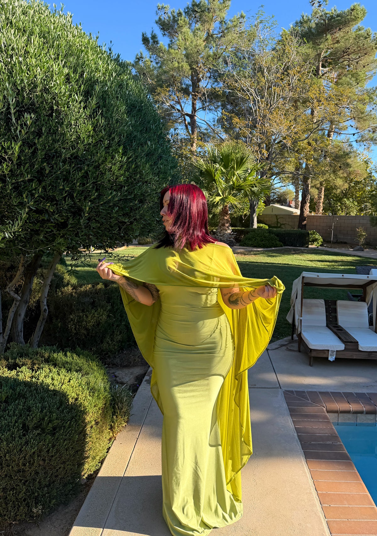 Green Mimosa Gown with Cape