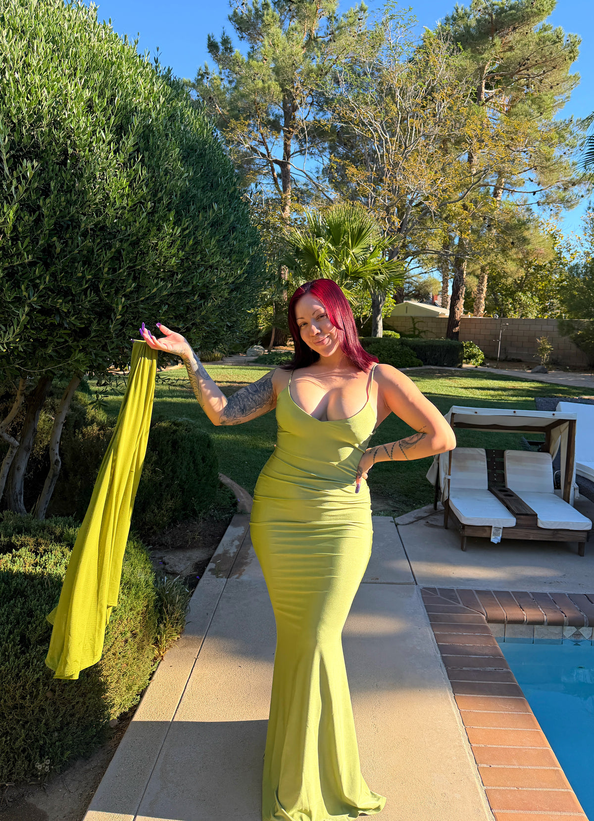 Green Mimosa Gown with Cape