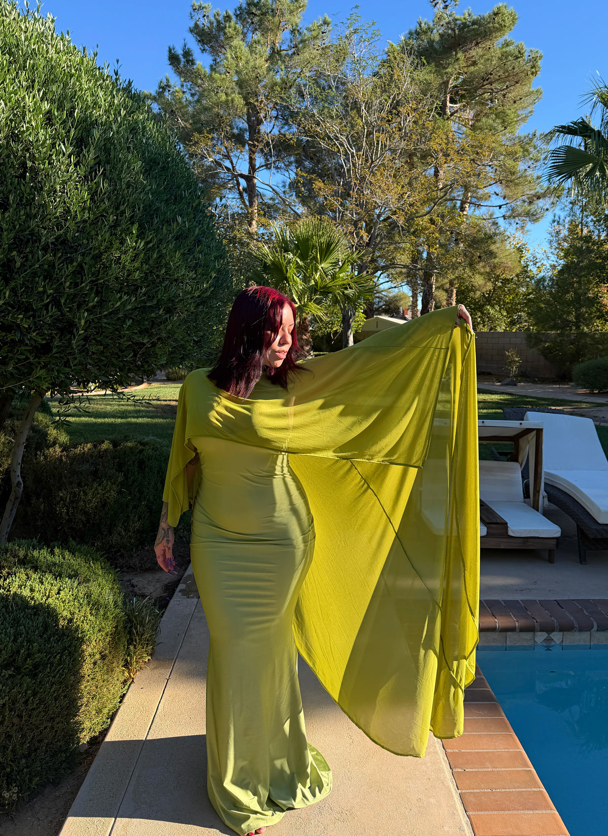 Green Mimosa Gown with Cape