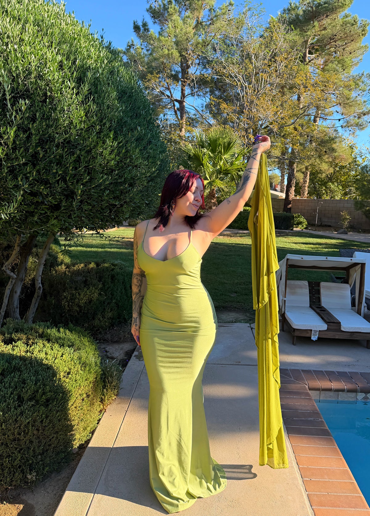 Green Mimosa Gown with Cape