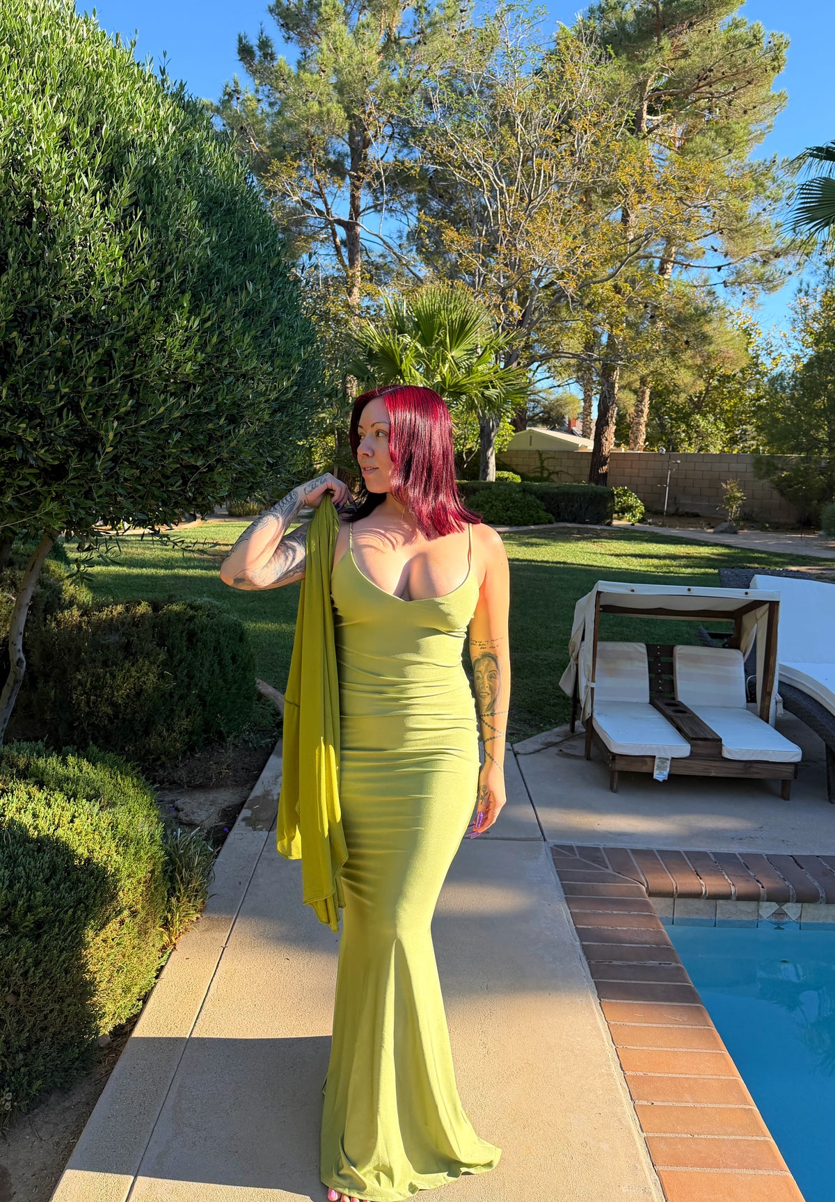 Green Mimosa Gown with Cape