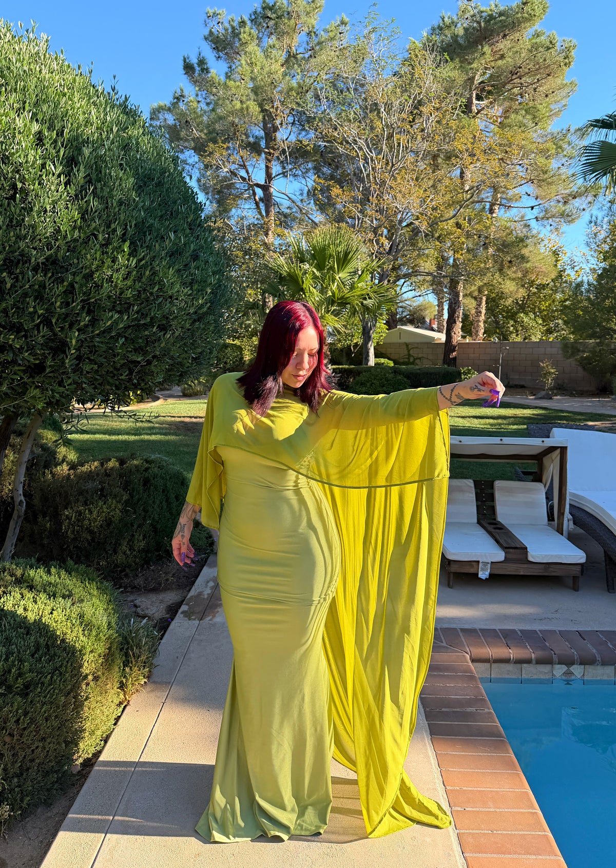 Green Mimosa Gown with Cape