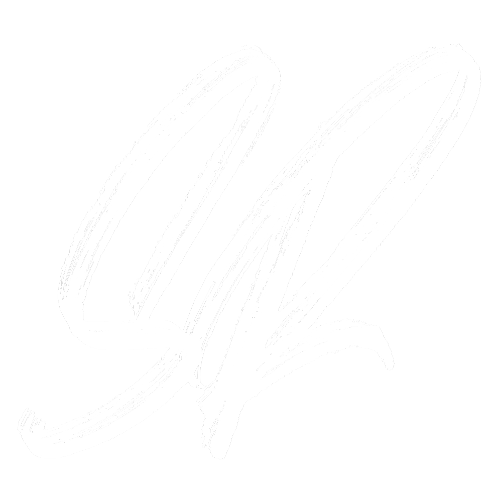 A brushstroke-style monogram on a transparent background.