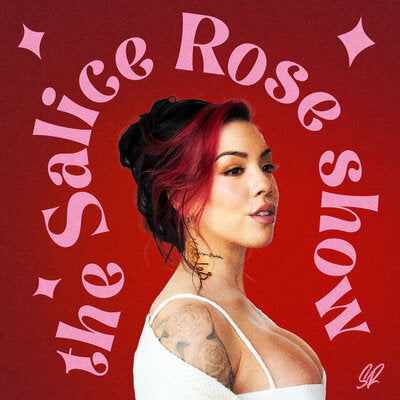 Podcast Show Logo for "The Salice Rose Show" featuring a portrait of Salice Rose with red and black hair against a textured red background, with stylized pink text arched over her.